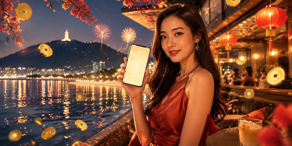 Người dùng tại Vũng Tàu chơi mobile casino trong quán cà phê bên bờ biển
