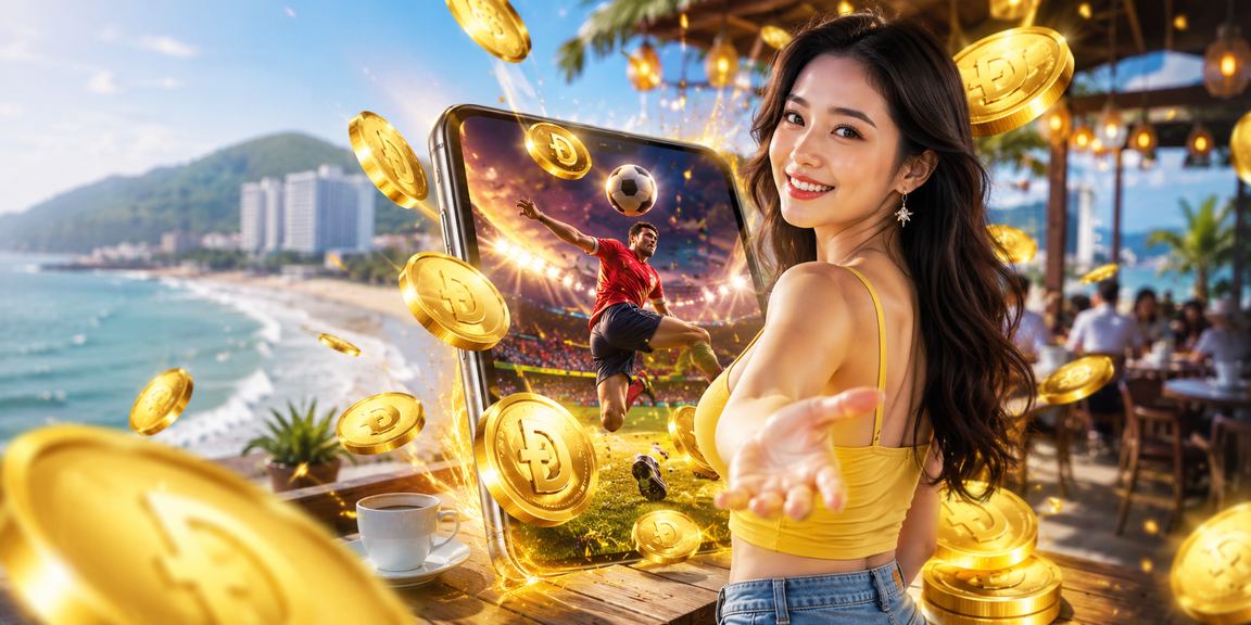 Người dùng tại Vũng Tàu đăng nhập tài khoản cá cược thể thao qua điện thoại trong quán cà phê
